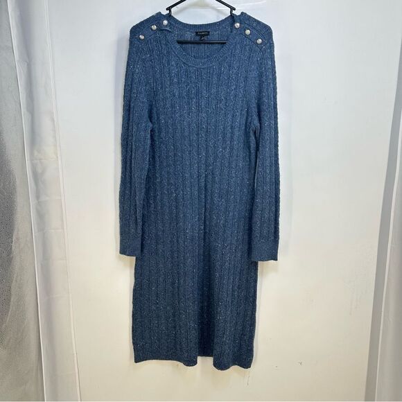 Talbots Dresses & Skirts - Talbots Size Large Steel Blue Cable  Knit Long Sleeve Sweater Dress